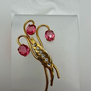 Vintage Art Deco Glass Cabochon Floral Brooch